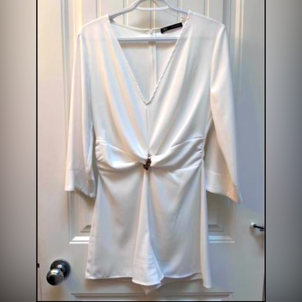 White Zara Romper w/ Gold Chain Detail